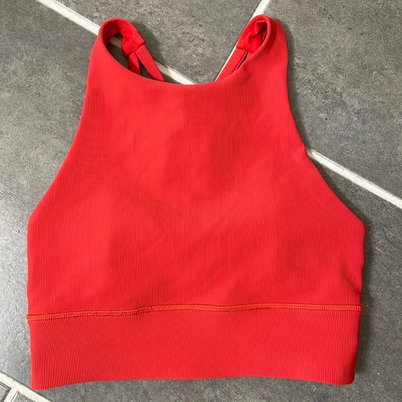 Lululemon Energy Bra High Neck Long Line B-D Cup size 2 Carnation Red - Picture 1 of 8